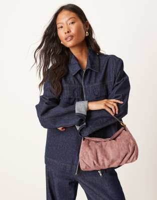 ASOS DESIGN - Schultertasche aus Wildlederimitat in Malve mit Umschlagklappe-Rosa