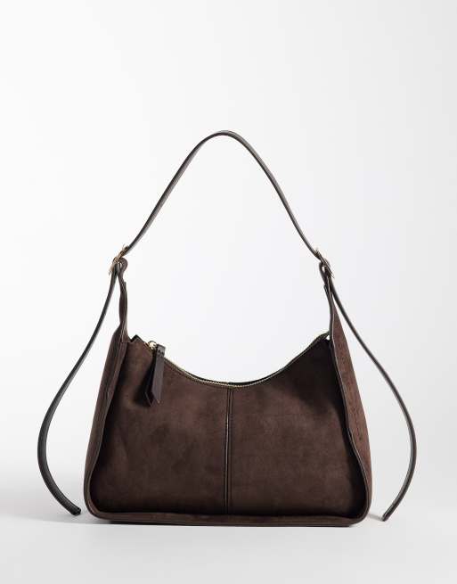 ASOS DESIGN – Schultertasche aus Wildlederimitat in Schokobraun mit Gürtelriemen, 4 von 4