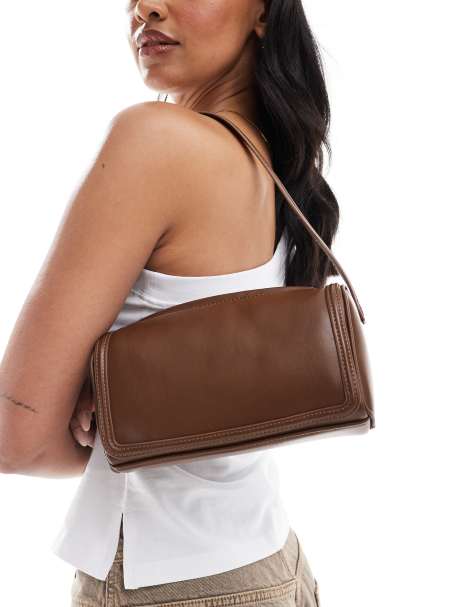 ASOS DESIGN – Schultertasche in Braun mit kastigem, erhöhtem Kantendetail - view 1