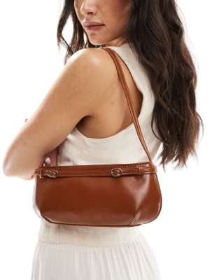 ASOS DESIGN - Schultertasche in Braun mit Schnallendetail-Brown