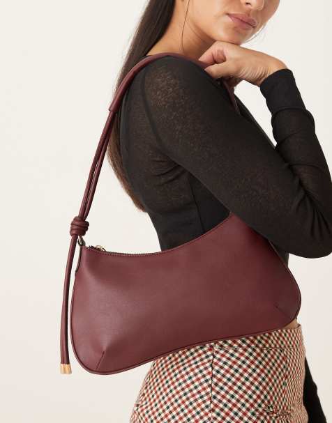 ASOS DESIGN – Schultertasche in Burgunderrot mit dünnem Henkel und Knotendetail - view 1