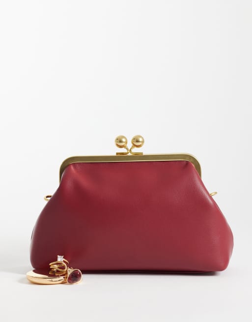 ASOS DESIGN – Schultertasche in Burgunderrot mit Rahmen und abnehmbarem Riemen, 2 von 4
