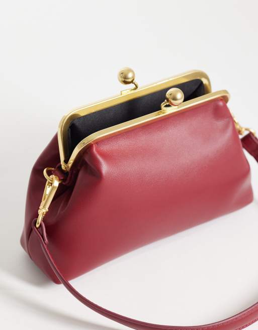 ASOS DESIGN – Schultertasche in Burgunderrot mit Rahmen und abnehmbarem Riemen, 3 von 4