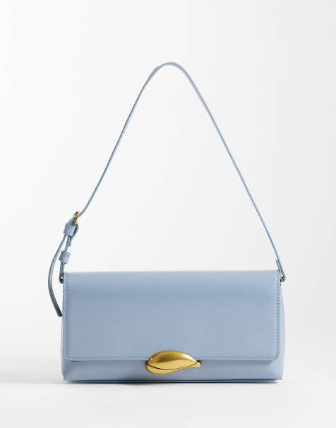 ASOS DESIGN – Schultertasche in Hellblau mit goldfarbener Metallverzierung - view 1