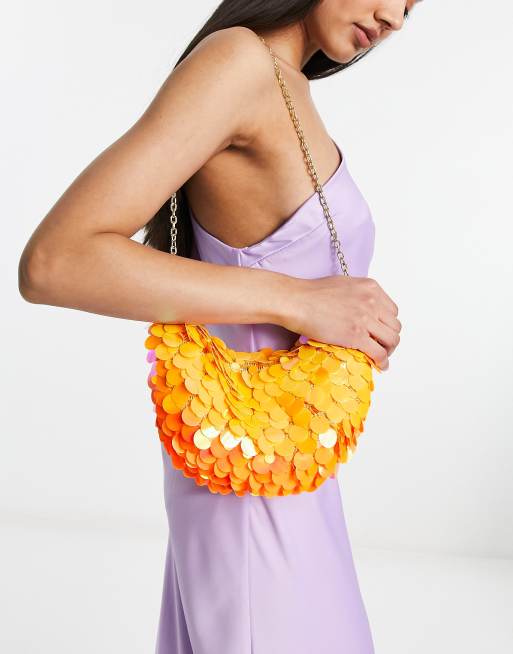 ASOS DESIGN Schultertasche in Orange mit Pailletten in Ombre Optik ASOS