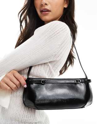 ASOS DESIGN - Schultertasche in Schwarz mit Schnallendetails