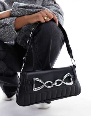 ASOS DESIGN - Schultertasche in Schwarz mit Trensen-Detail-Weiß