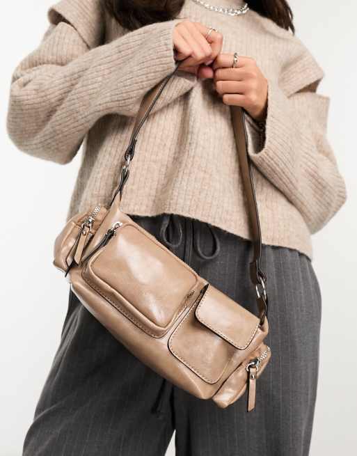 ASOS DESIGN – Schultertasche in Steinbeige mit mehreren Taschen, 3 von 4