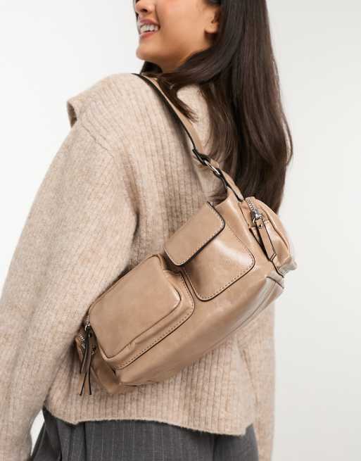 ASOS DESIGN – Schultertasche in Steinbeige mit mehreren Taschen, 4 von 4