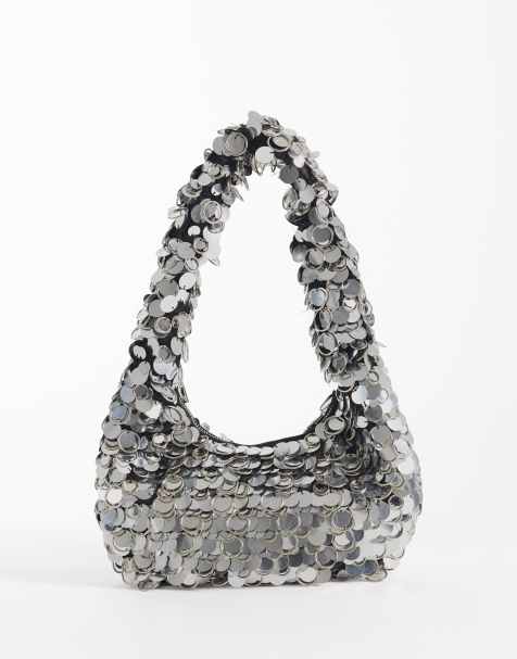 ASOS DESIGN Schultertasche mit Scheiben-Details in Silber - view 1