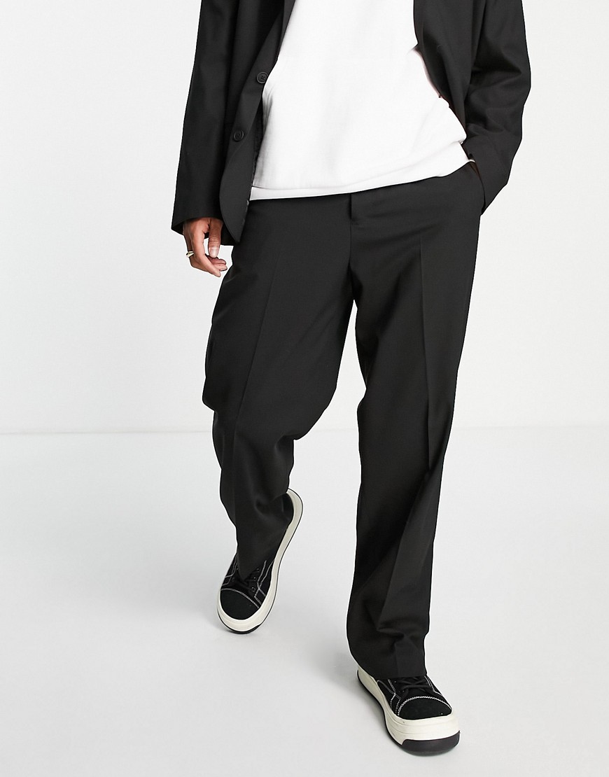 asos design -  – Schwarze Anzughose mit weitem Bein