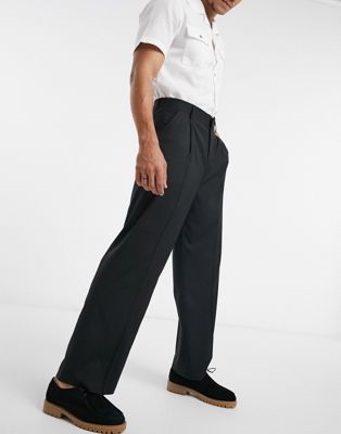 ASOS DESIGN – Schwarze Anzughose mit weitem Bein