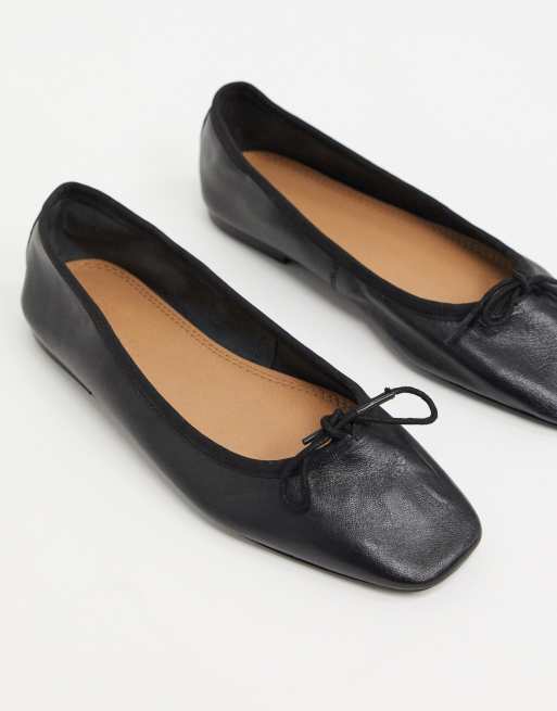 Asos Design Schwarze Ballerinas Aus Leder Mit Zierschleife Asos