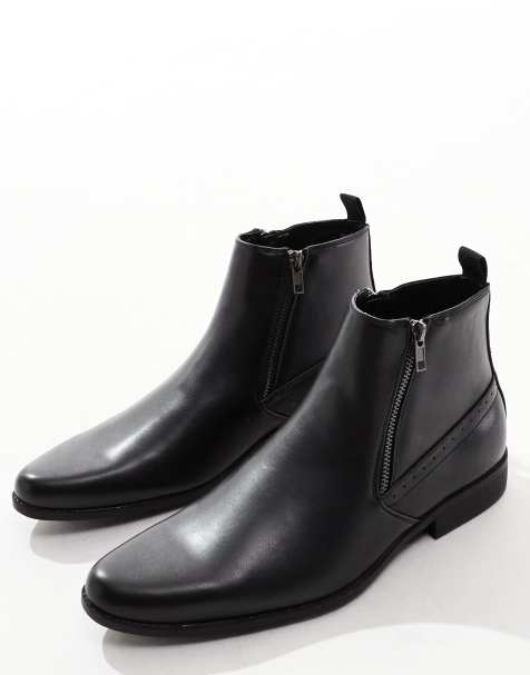 ASOS DESIGN – Schwarze Chelsea-Stiefel in Lederoptik mit Reißverschlüssen - view 1
