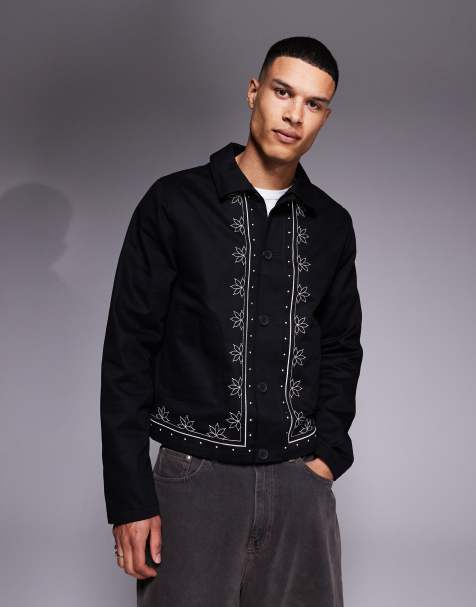 ASOS DESIGN – Schwarze Harringtonjacke mit Stickerei - view 1