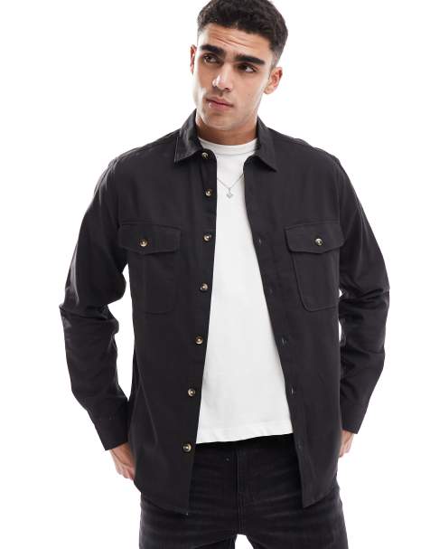 ASOS DESIGN – Schwarze Hemdjacke aus Baumwolle - view 1