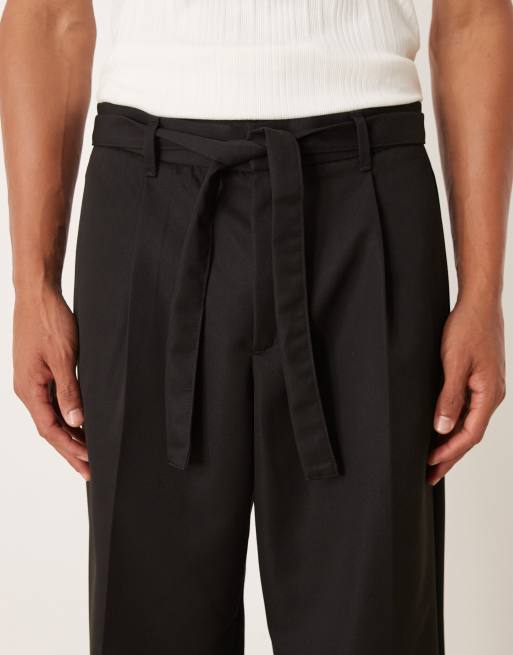 ASOS DESIGN – Schwarze Hose mit weitem Bein und Bindegürtel, 4 von 5