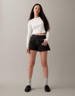ASOS DESIGN - Schwarze Jeans-Shorts in A-Linie