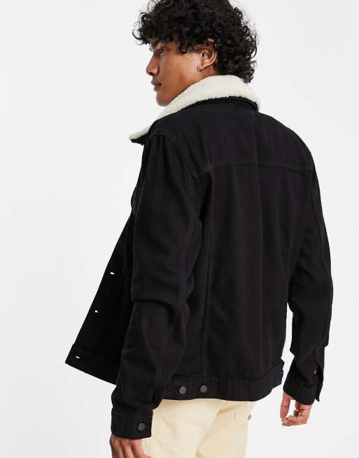 ASOS DESIGN – Schwarze Jeansjacke mit abnehmbarem Teddykragen, 2 von 4