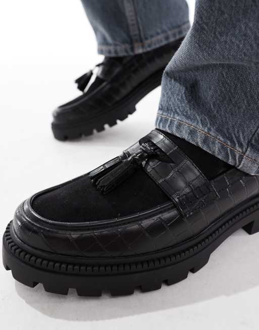 ASOS DESIGN – Schwarze Kroko-Loafer aus Kunstleder mit Quastenverzierung, 2 von 4