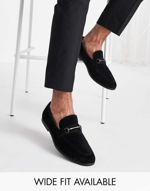 ASOS DESIGN Schwarze Loafer in Wildlederoptik mit Trensendetail ASOS