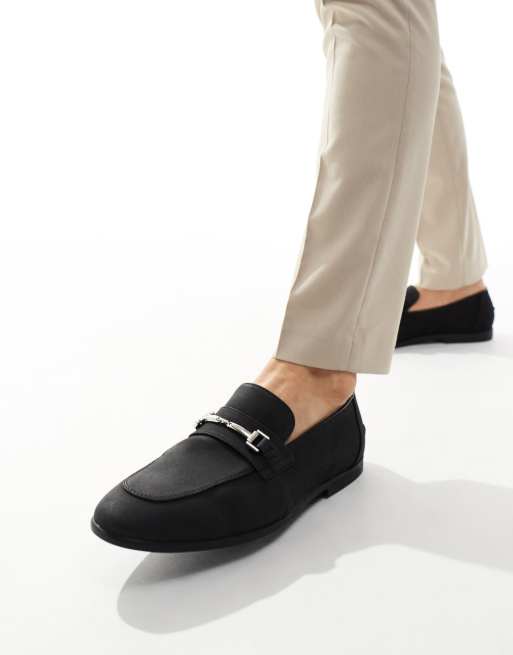 ASOS DESIGN Schwarze Loafer in Wildlederoptik mit Trensendetail