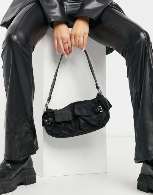 ASOS DESIGN – Schwarze Nylon-Schultertasche mit mehreren Fächern im Stil der 90er, 3 von 4