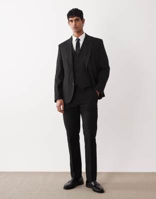 Schwarze schmal geschnittene Anzughose Schwarz 50 Short