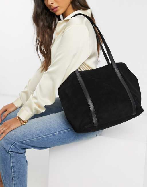 Asos Design Schwarze Shopper Tasche Aus Wildleder Asos