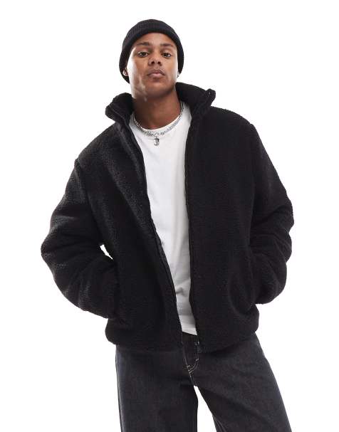 ASOS DESIGN – Schwarze Steppjacke mit Teddyfell - view 1