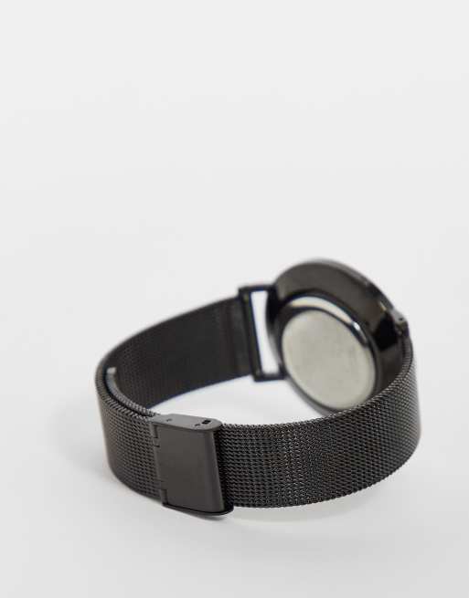 ASOS DESIGN – Schwarze Uhr mit Netzarmband aus Edelstahl , 2 von 4