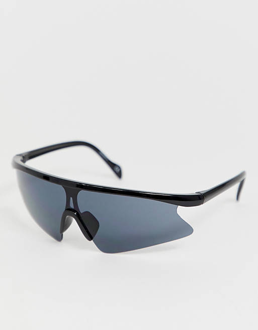 ASOS DESIGN – Schwarze Visor-Sonnenbrille mit verjüngtem Halbrahmen