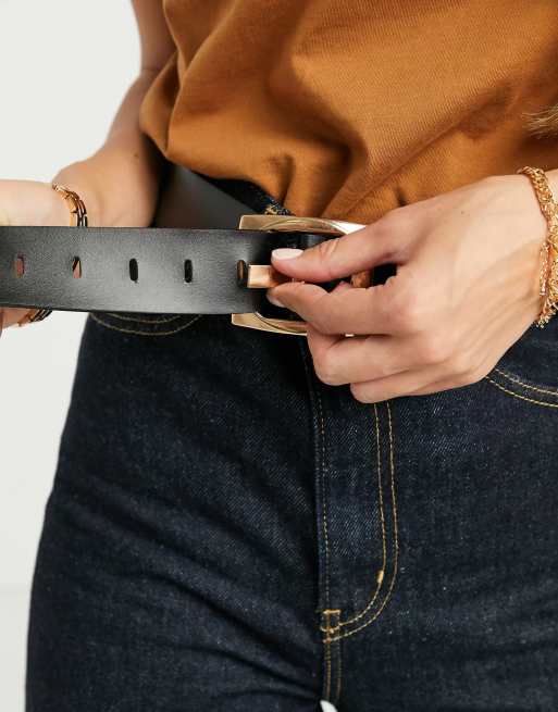 ASOS DESIGN – Schwarzer Gürtel mit robuster, goldfarbener Schnalle, 3 von 4