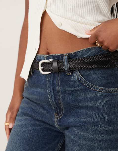 ASOS DESIGN – Schwarzer Jeans-Gürtel aus geflochtenem und gewebtem Leder mit silberfarbener Schnalle - view 1