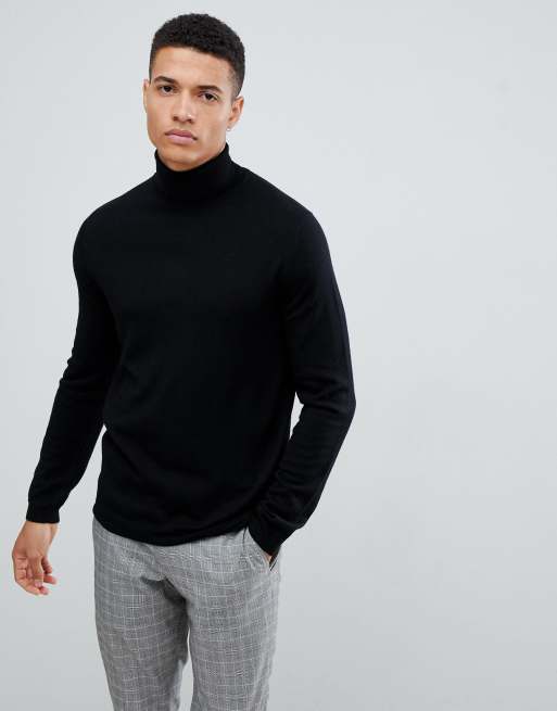 Asos Design Schwarzer Rollkragenpullover Aus Merinowolle Asos