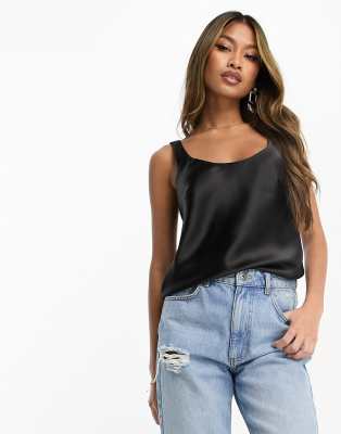 ASOS DESIGN - Schwarzes Camisole mit U-Ausschnitt aus Satin