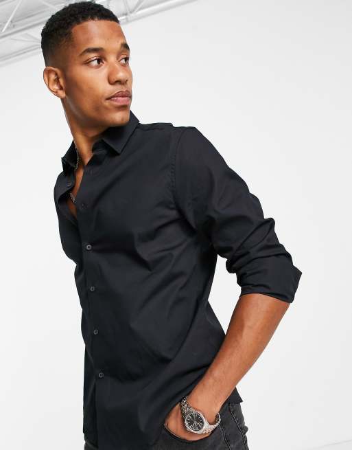 ASOS DESIGN – Schwarzes Hemd in normaler Passform