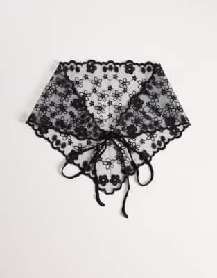 ASOS DESIGN - Schwarzes Kopftuch aus Spitze mit Bindedetail