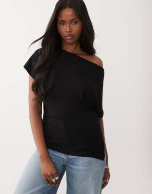 ASOS DESIGN - Schwarzes Oberteil mit abfallender Schulterpartie, Kombiteil