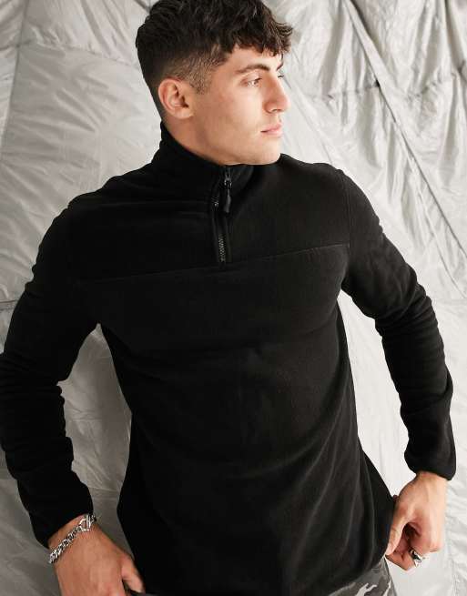 ASOS DESIGN – Schwarzes Sweatshirt aus Polar-Fleece mit kurzem Reißverschluss