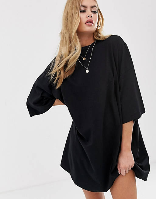 ASOS DESIGN – Schwarzes T-Shirt-Kleid im Oversize-Stil