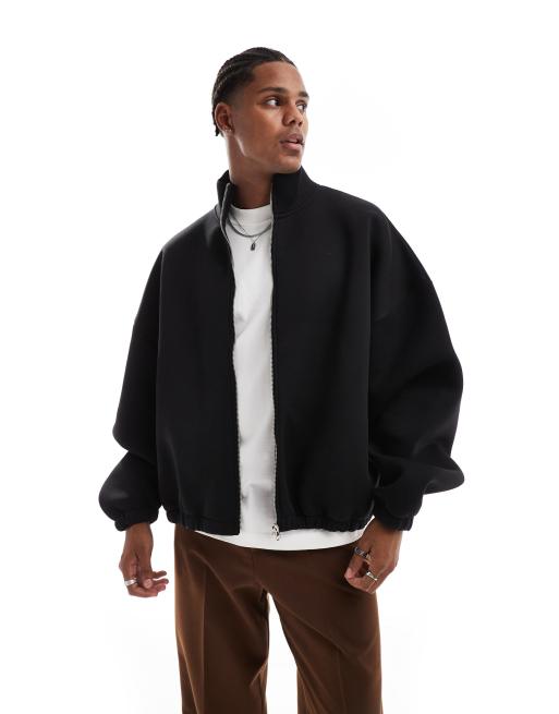 ASOS DESIGN – Schwere Bomber-Trainingsjacke aus Neopren in Schwarz mit extremem Oversize-Schnitt 