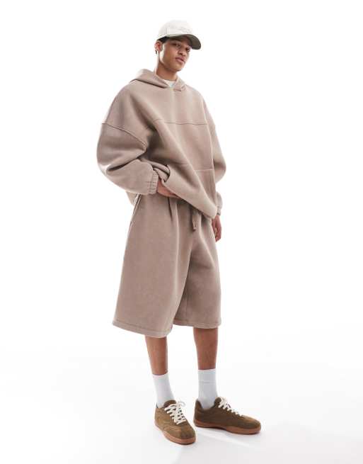 ASOS DESIGN – Schwere, extrem weite Jorts in verwaschenem Beige, Kombiteil