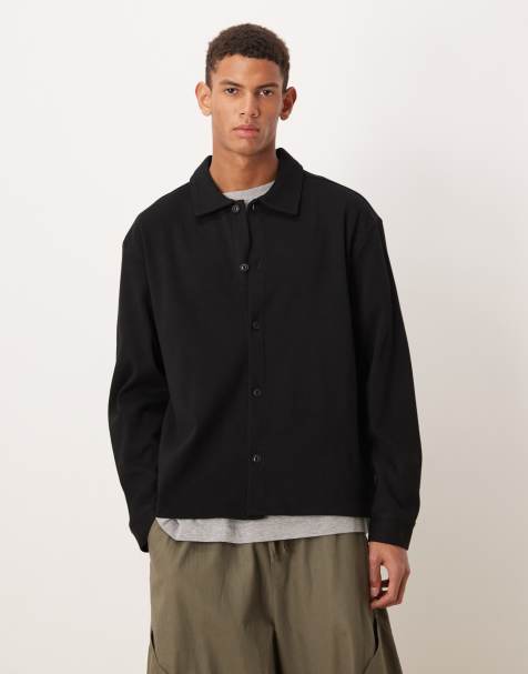 ASOS DESIGN – Schwere Oversize-Jacke aus geripptem Jersey in Schwarz - view 1