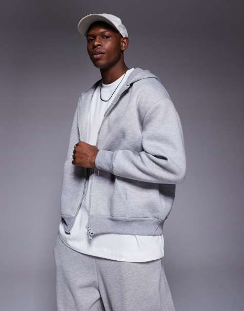 ASOS DESIGN – Schwere Oversize-Kapuzenjacke aus Neopren-Material in meliertem Grau mit Reißverschluss - view 1