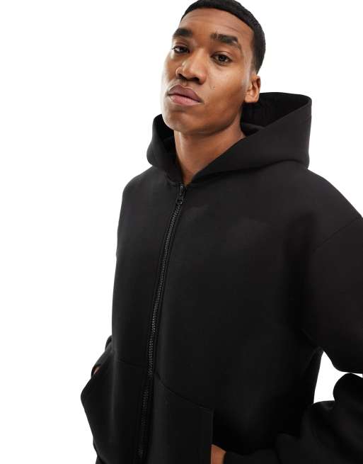 ASOS DESIGN – Schwere Oversize-Kapuzenjacke aus Neopren-Material in Schwarz mit Reißverschluss