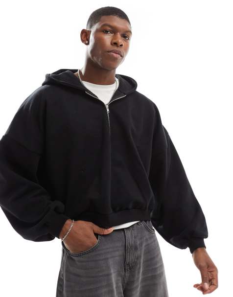 ASOS DESIGN – Schwerer Cropped-Kapuzenpullover in Schwarz mit extremer Oversize-Form - view 1
