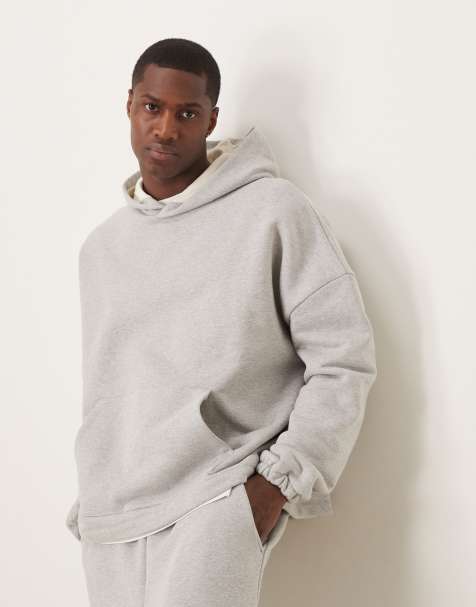 ASOS DESIGN – Schwerer, hochwertiger Oversize-Kapuzenpullover in Grau meliert mit kastigem Schnitt, 650 g/m², Kombiteil - view 1