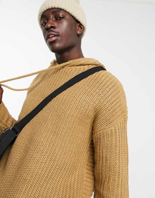 ASOS DESIGN – Schwerer Kapuzenpullover im Rippenmuster in Khaki