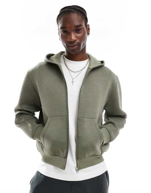 ASOS DESIGN – Schwerer, kastiger Kapuzenpullover aus Neopren-Material in Khaki